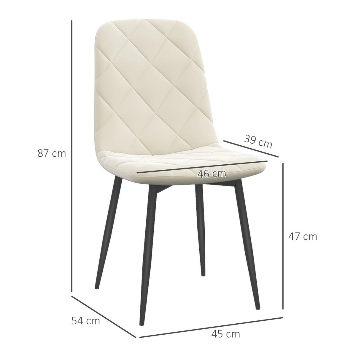 ESSZIMMERSTÜHLE 4er-Set DE-13273 hohe Rückenlehne & Veloursbezug Creme - Creme, Metall (54/87/45cm) - ComfortXL
