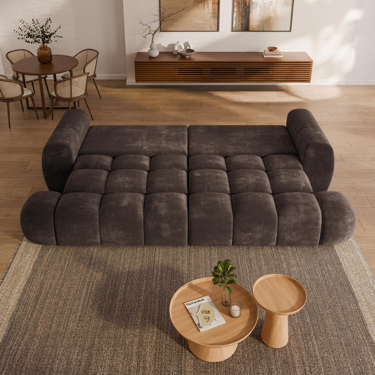 BETTSOFA DAFNE Braun Chenille-Stoff mit Schlaffunktion - Braun, Textil (300/88/113cm) - MASSENO