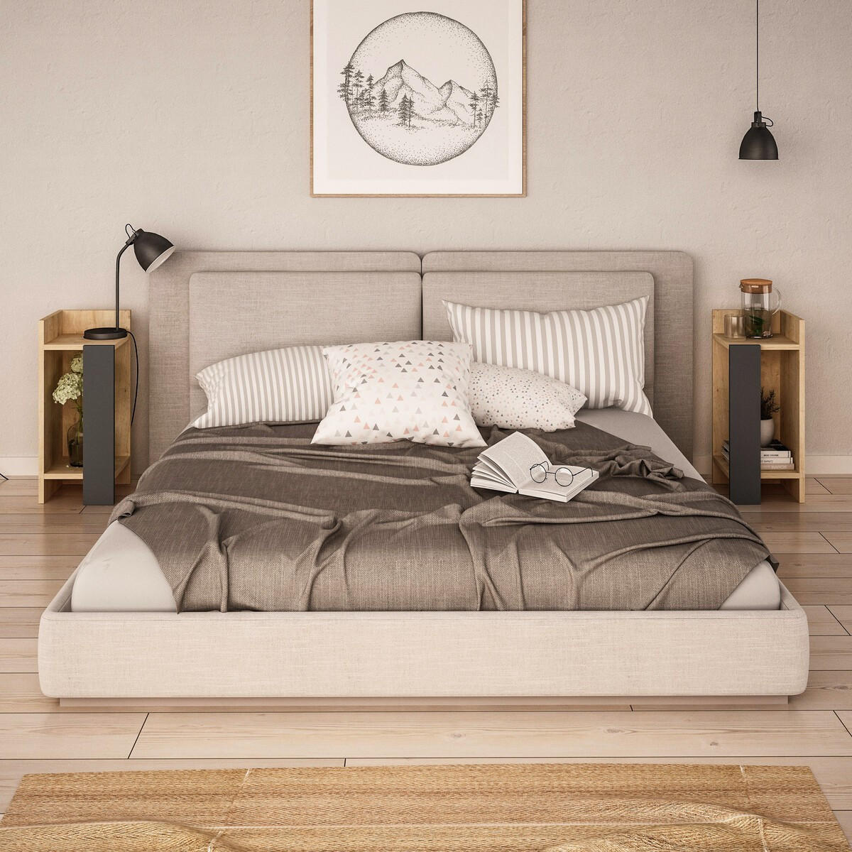 SADA 2 nočních stolků, výška 60 cm - ELOS - černá, kompozitní dřevo (27/60/25cm) - Calicosy