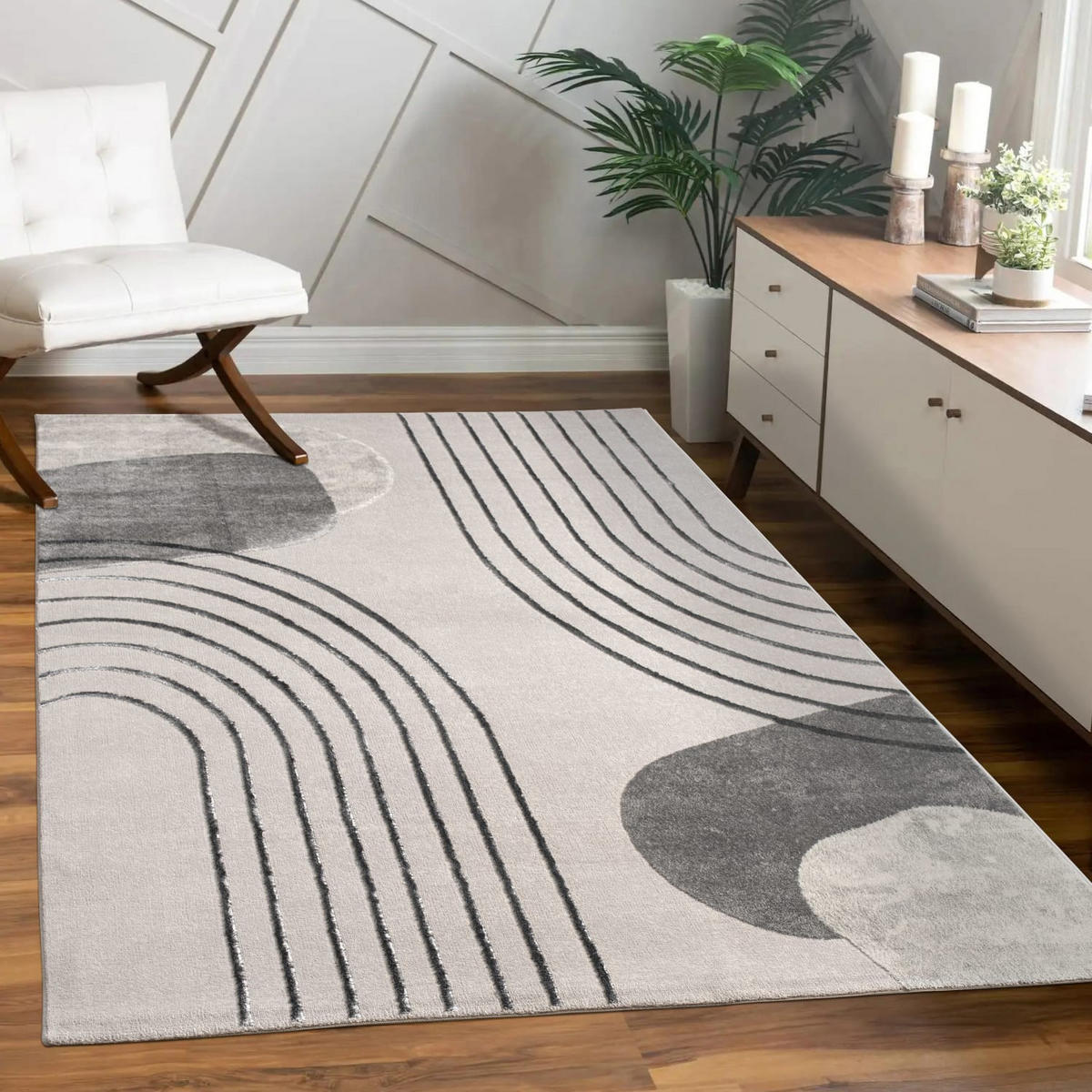 TEPPICH Kurzflor Abstrakt Wohnzimmer schmutzabweisend Grau Rechteckig 120x160 - Grau, Textil (120/160cm) - KADIMA DESIGN
