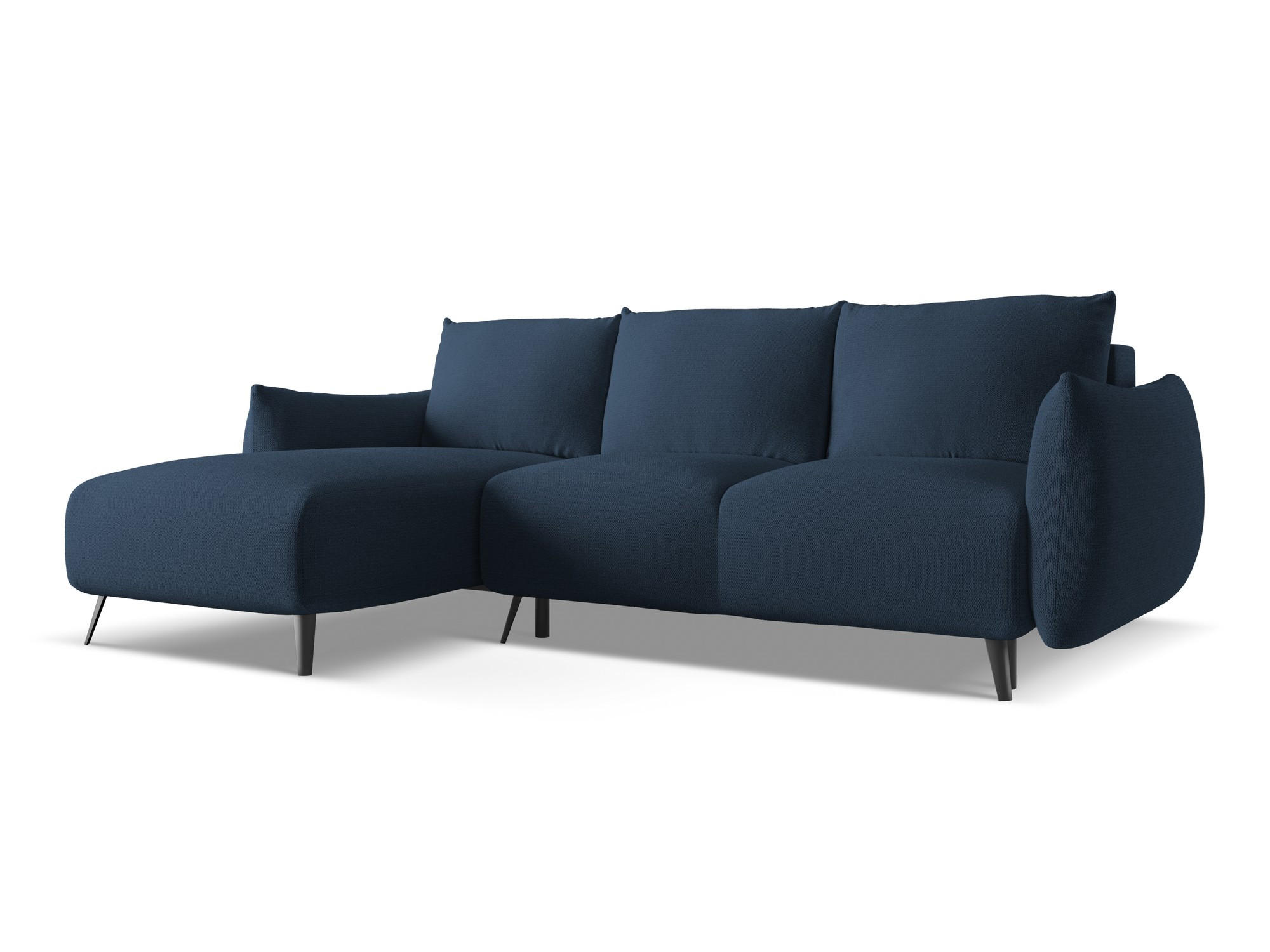 ECKSOFA mit Schlaffunktion Chenille Stoff Blau - Blau/Schwarz, Textil/Metall (162/242cm) - Makamii
