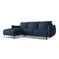 ECKSOFA mit Schlaffunktion Chenille Stoff Blau - Blau/Schwarz, Textil/Metall (162/242cm) - Makamii