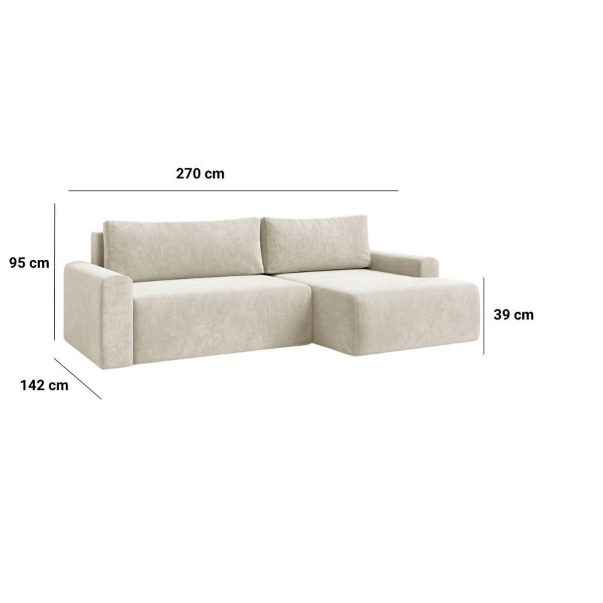 ECKSOFA MILO LARGE mit Schlaffunktion, Bettkasten und Cordbezug, Rechts - VIBE 95 - Dunkelgrau, Holz (270/142cm) - Dekori_Interiors