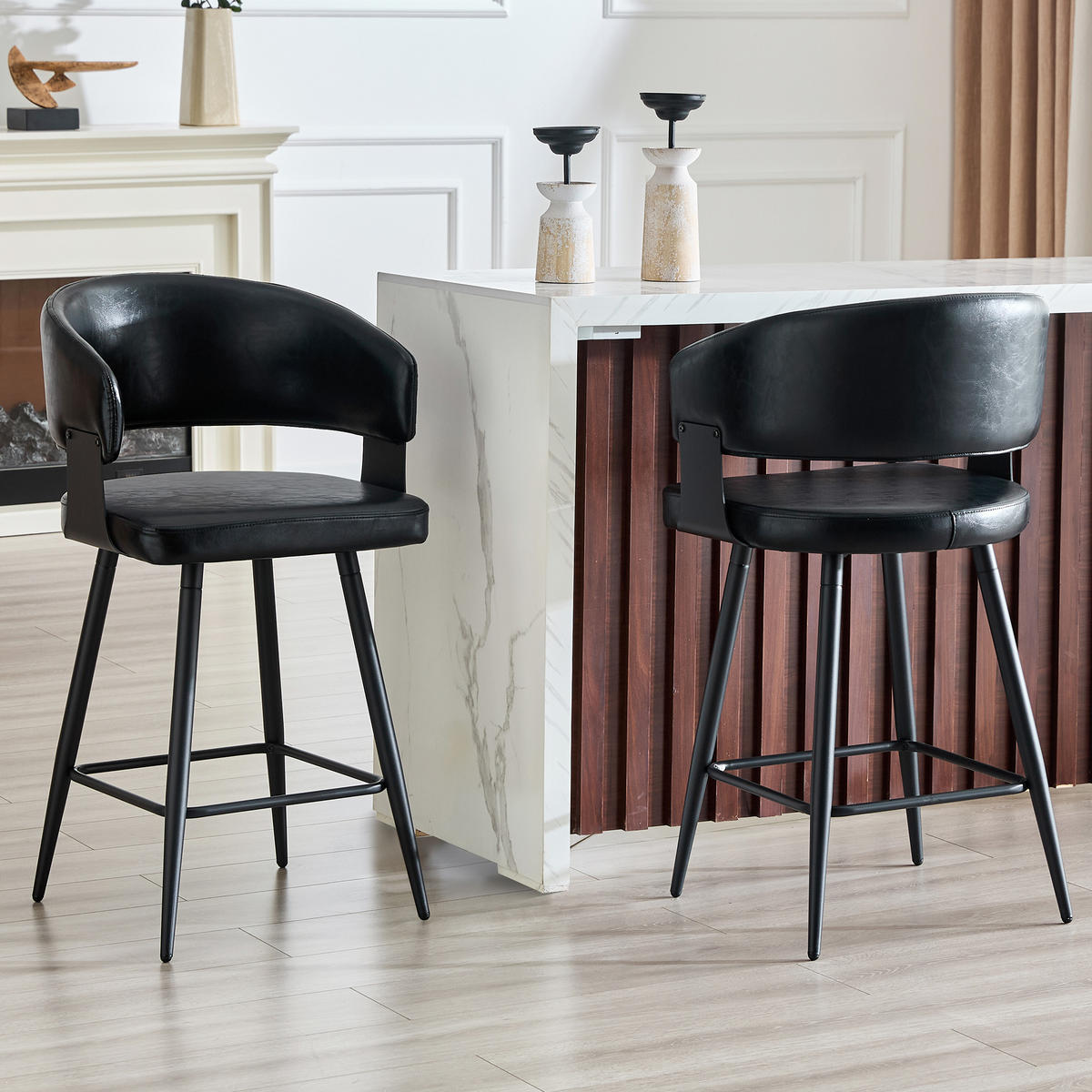 BARHOCKER DE-36675 2er-Set mit Kunstlederbezug und Metallgestell Schwarz - Schwarz, Metall (47/94.5/46cm) - ComfortXL