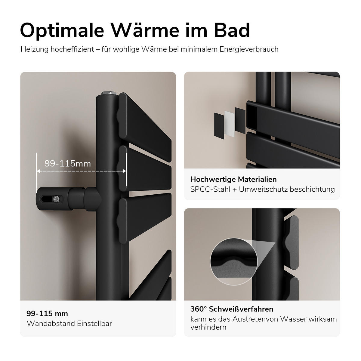 HEIZKÖRPER wasserführend Schwarz 159,9/60/5,9 cm - Schwarz, Metall (60/159.9/5.9cm) - EMKE