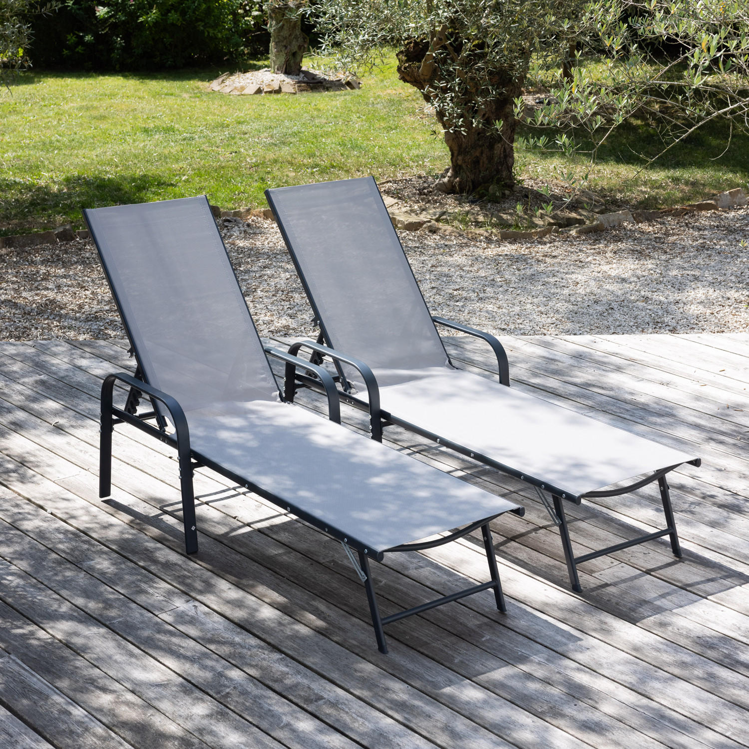 SONNENLIEGEN Sardinia Grau und Anthrazit 2er-Set - Grau, Kunststoff (60.5/87.5/192.5cm) - Happy Garden