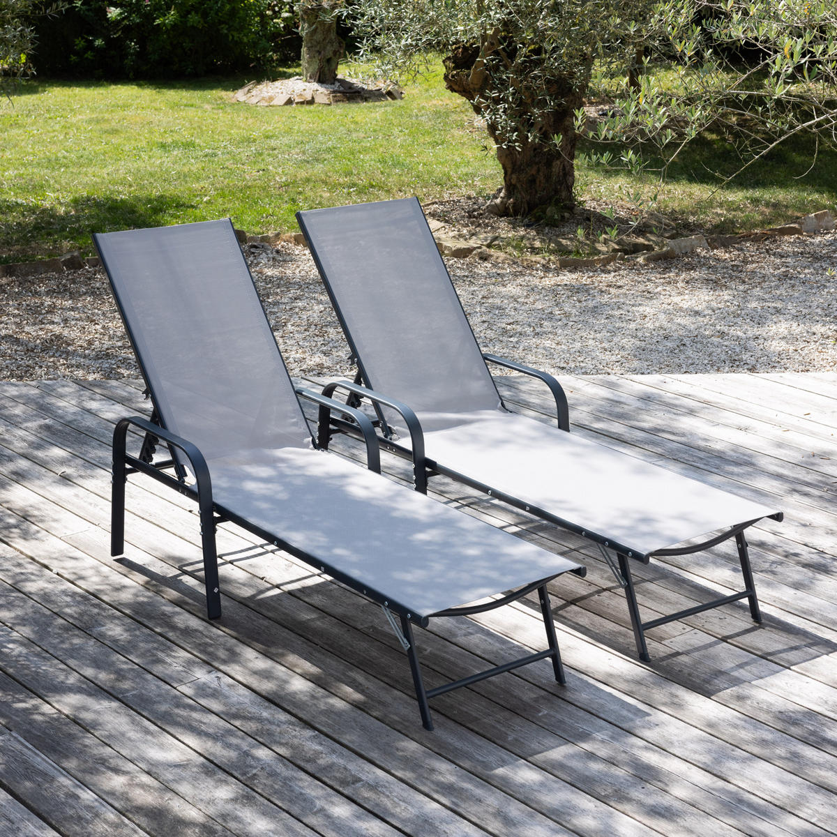 SONNENLIEGEN Sardinia Grau und Anthrazit 2er-Set - Grau, Kunststoff (60.5/87.5/192.5cm) - Happy Garden