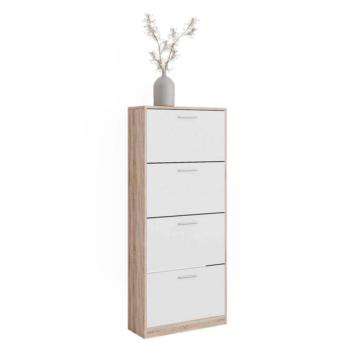SCHUHKIPPER Gizmo Sonoma/Weiß 59 x 137 cm mit 4 Fächern - Weiß/Sonoma Eiche, Holzwerkstoff (59/137/22cm) - Vicco