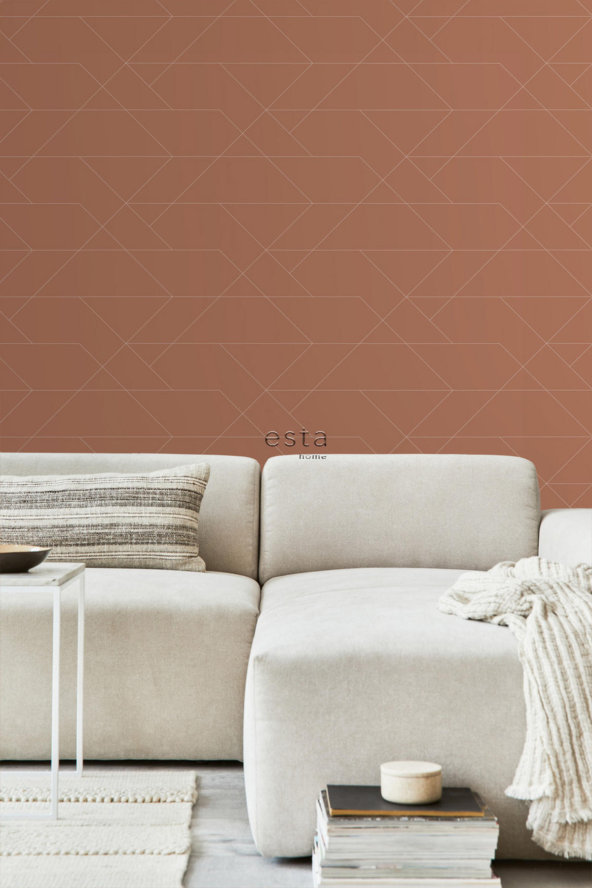 TAPETE grafische Linien 53 cm x 10.05 m - Terracotta, Papier (53/1000cm) - ESTAhome