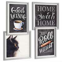 BILDER SET 4er Set - 50x50 cm & 40x60 cm Silberner Rahmen - Hausküchenthemen Katze - Silberfarben, Kunststoff (50/50cm) - TULUP
