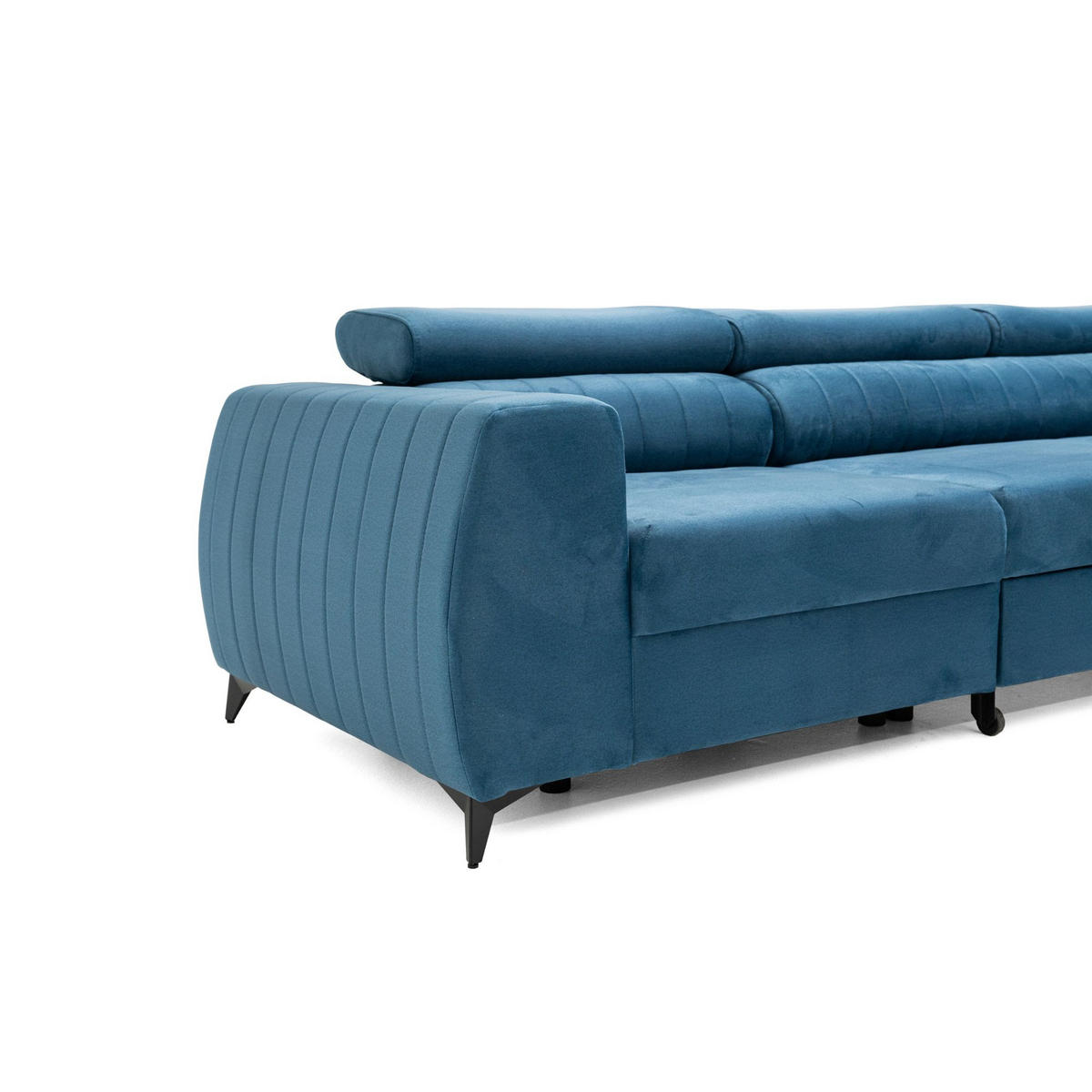 ECKSOFA PIERO MAXI Rechts mit Schlaffunktion 195x125 Velours Blau - Blau/Schwarz, Holz/Textil (203/350cm) - Muffo