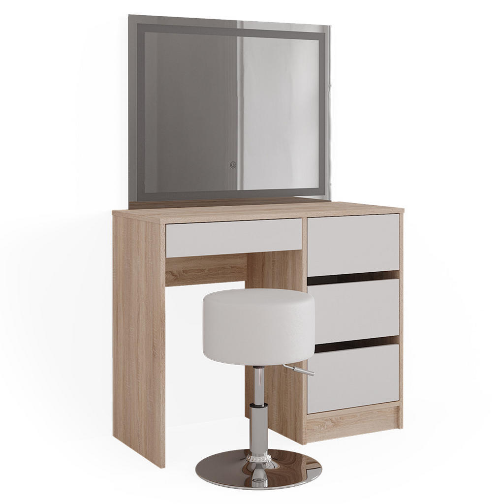 MASĂ DE TOALETĂ Sherry Sonoma 90 cm cu oglinda LED si taburet