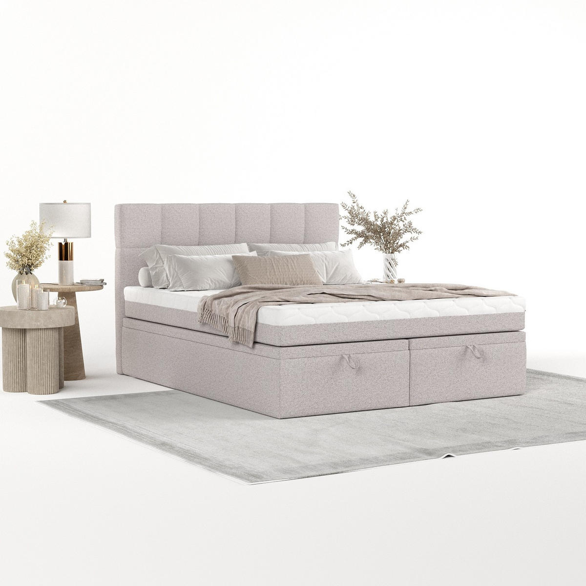 BOXBETT Elano 200/200 cm Beige im Riva Stoff - Beige/Schwarz, Holz/Holzwerkstoff (200/200cm) - AltaBeds