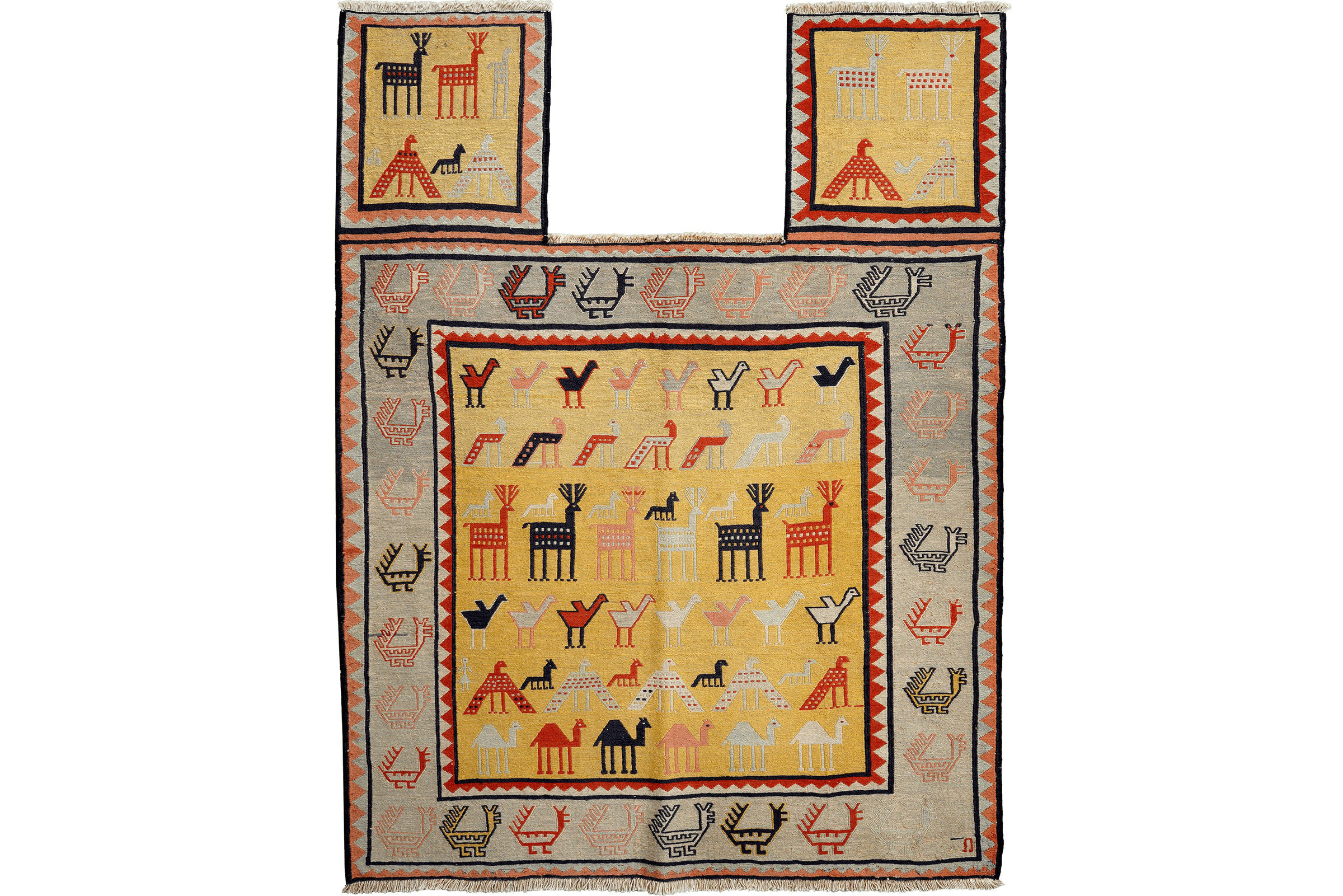 KELIM-TEPPICH handgewebt Sumak Shahsavan Gelb 156/118 cm Schurwolle - Gelb, Textil (118/156cm) - Looma