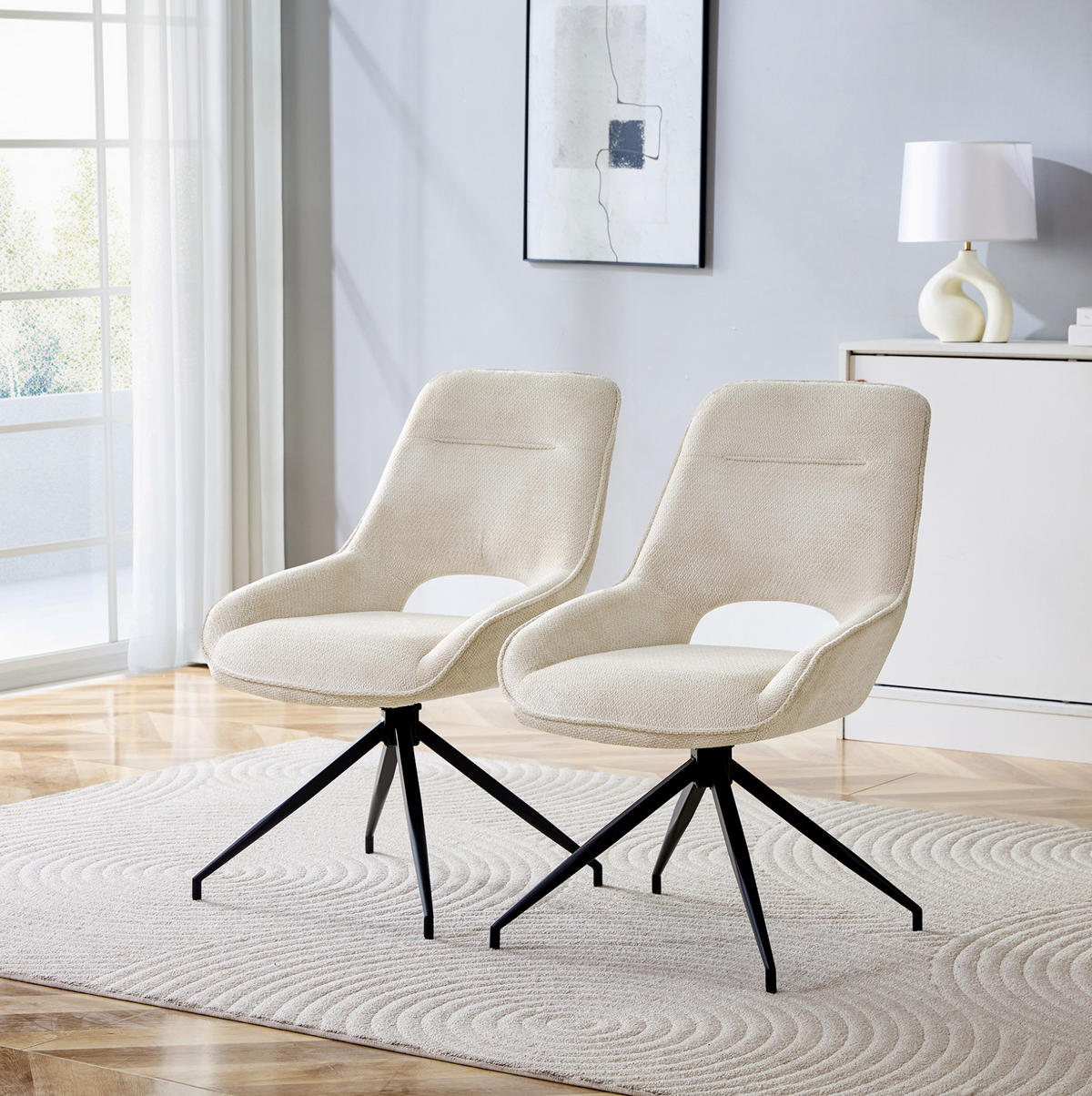 ESSZIMMERSTUHL 2er-Set drehbar Strukturstoff Metallgestell - Beige, Metall (50/87/50cm) - Meubliv