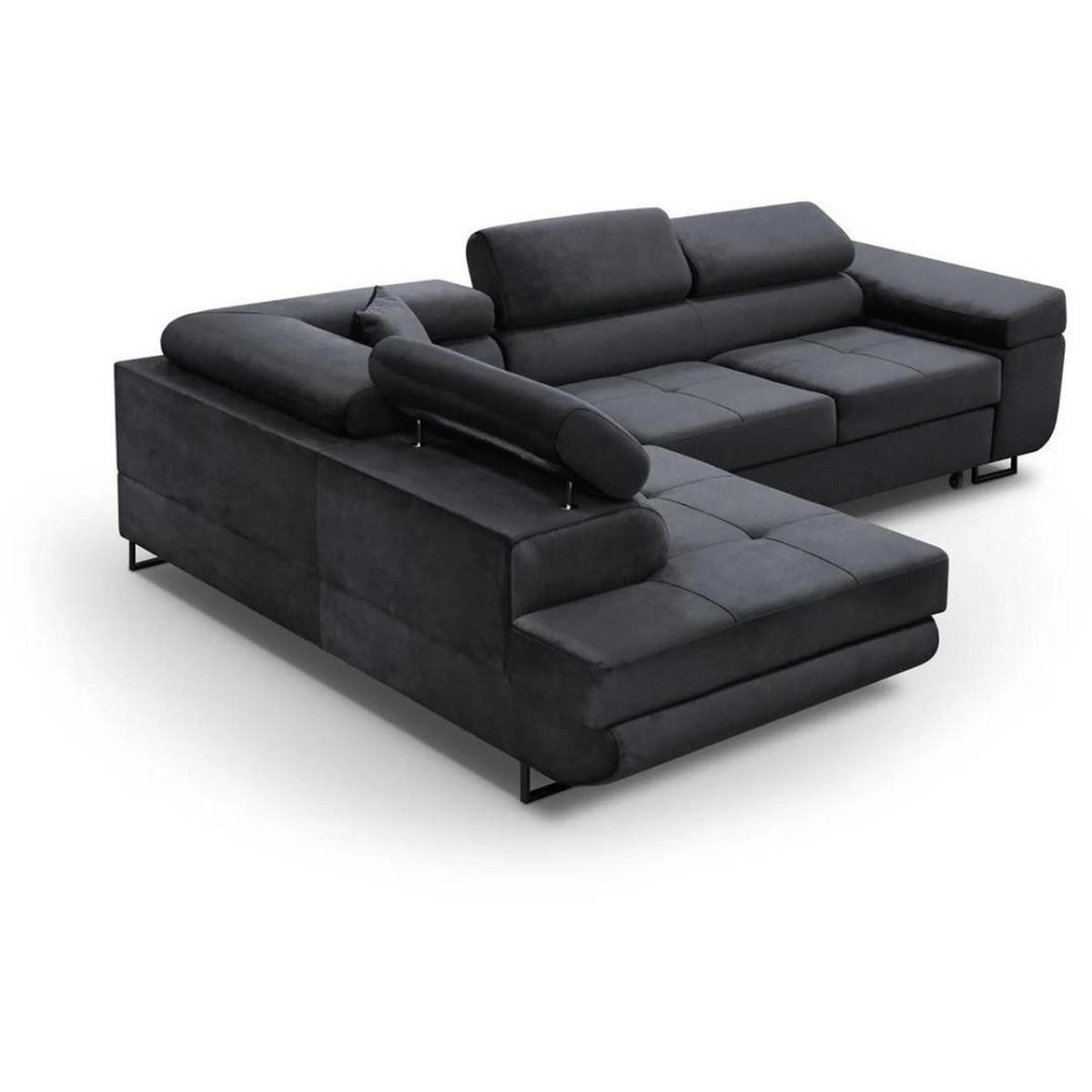ECKSCHLAFSOFA Waldo verstellbaren Kopfstützen, Schwarz, links - Schwarz, Textil (275/203cm) - Beautysofa