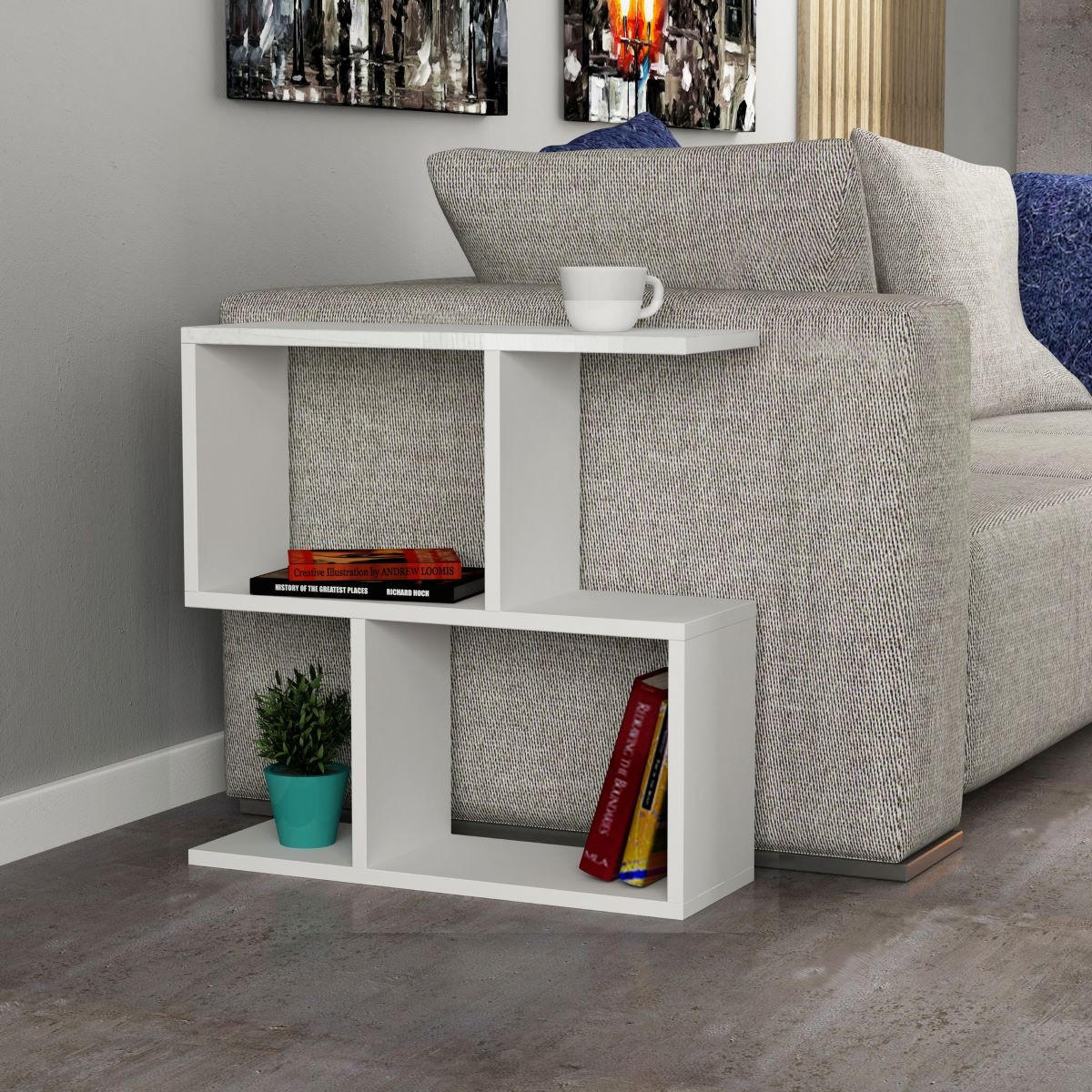 BEISTELLTISCH 5 Tabletts L60 cm - Mania - Weiß, Holzwerkstoff (60/20/60cm) - Calicosy