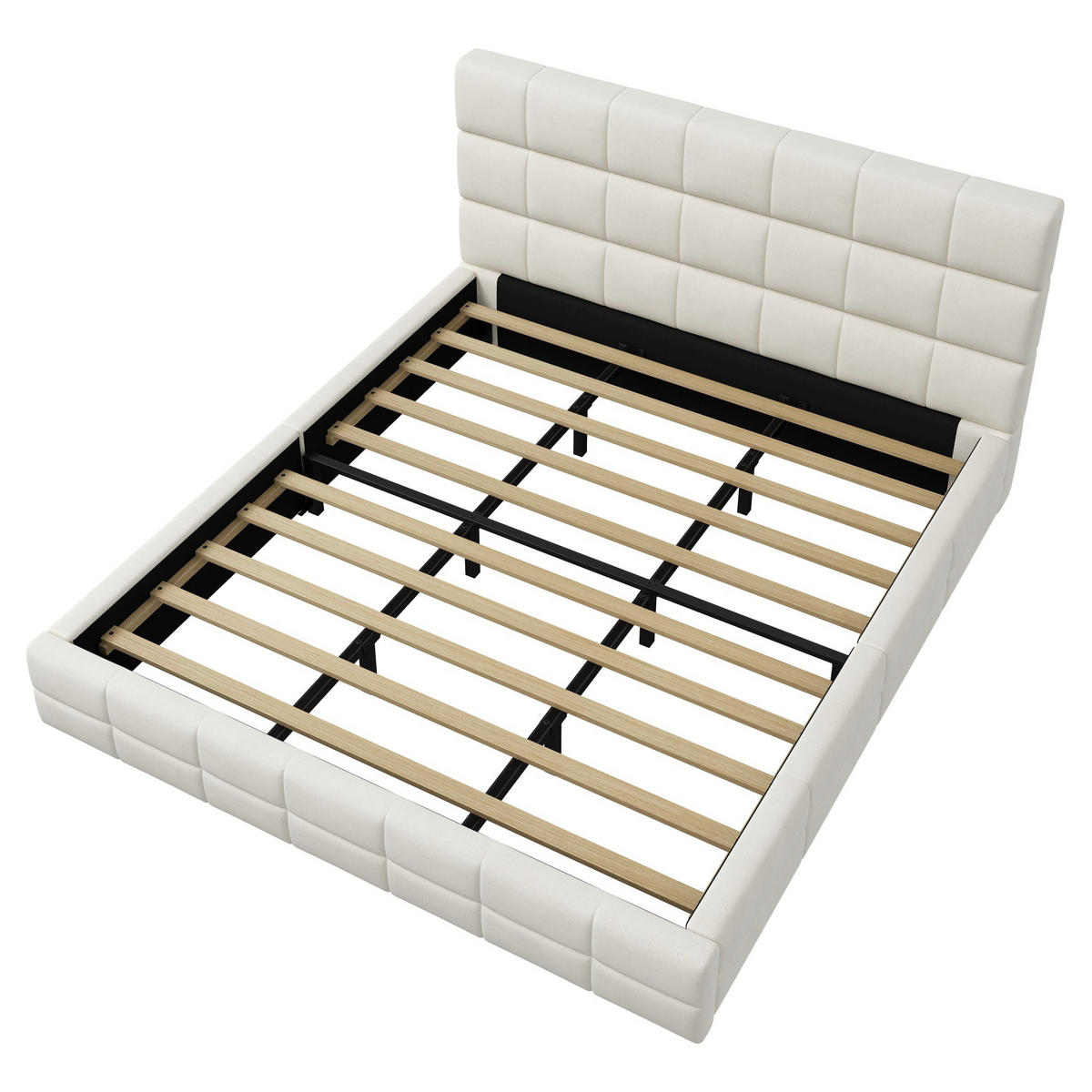 POLSTERBETT 180/200 cm in Beige Samt mit Kopfteil - Beige, Holzwerkstoff/Textil (180/200cm) - WISHDOR