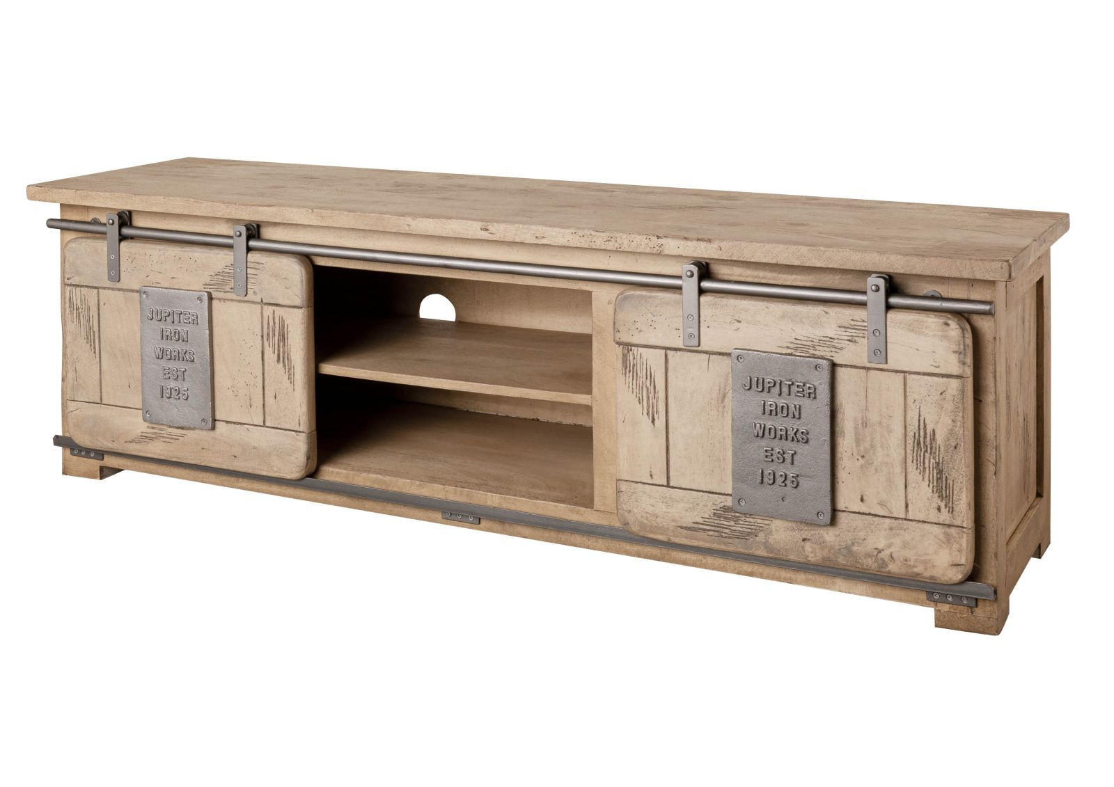 TV-BOARD Mango 160x45x50 whitewash lackiert RAILWAY #301 - Beige, Holz (160/50/45cm) - Massivmoebel24