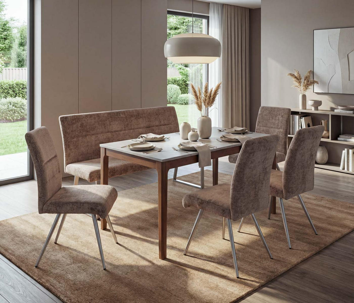 ESSZIMMER-SET Braun 5er-Set - Braun, Textil (160/100/65cm) - MCW