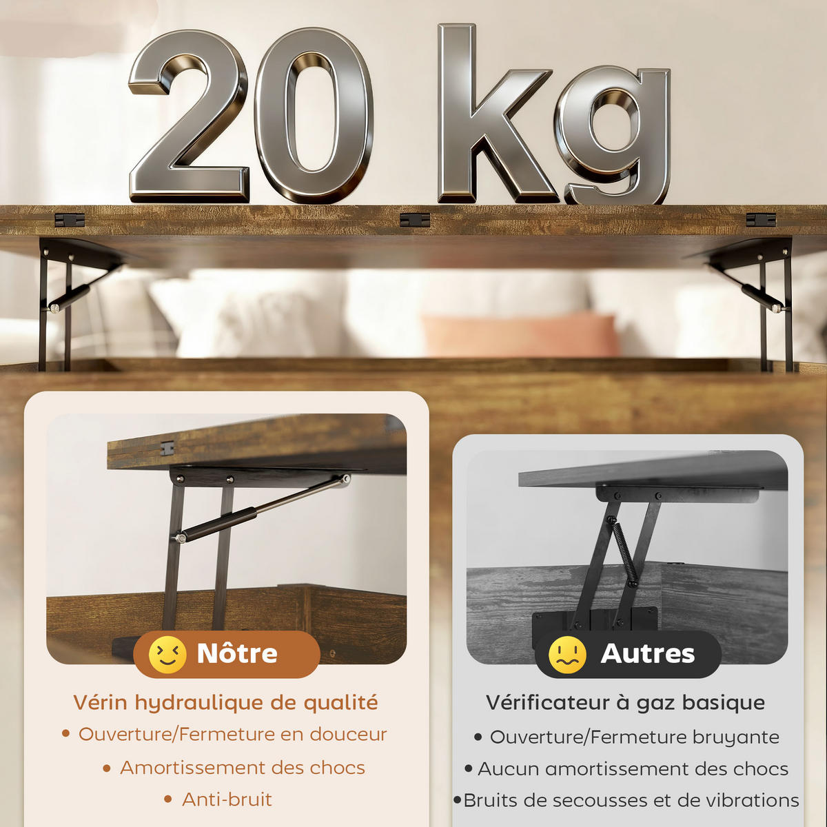 COUCHTISCH DE-15833 2 klappbare Platten Rostbraun - Braun, Holzwerkstoff (100/90/63.5cm) - ComfortXL