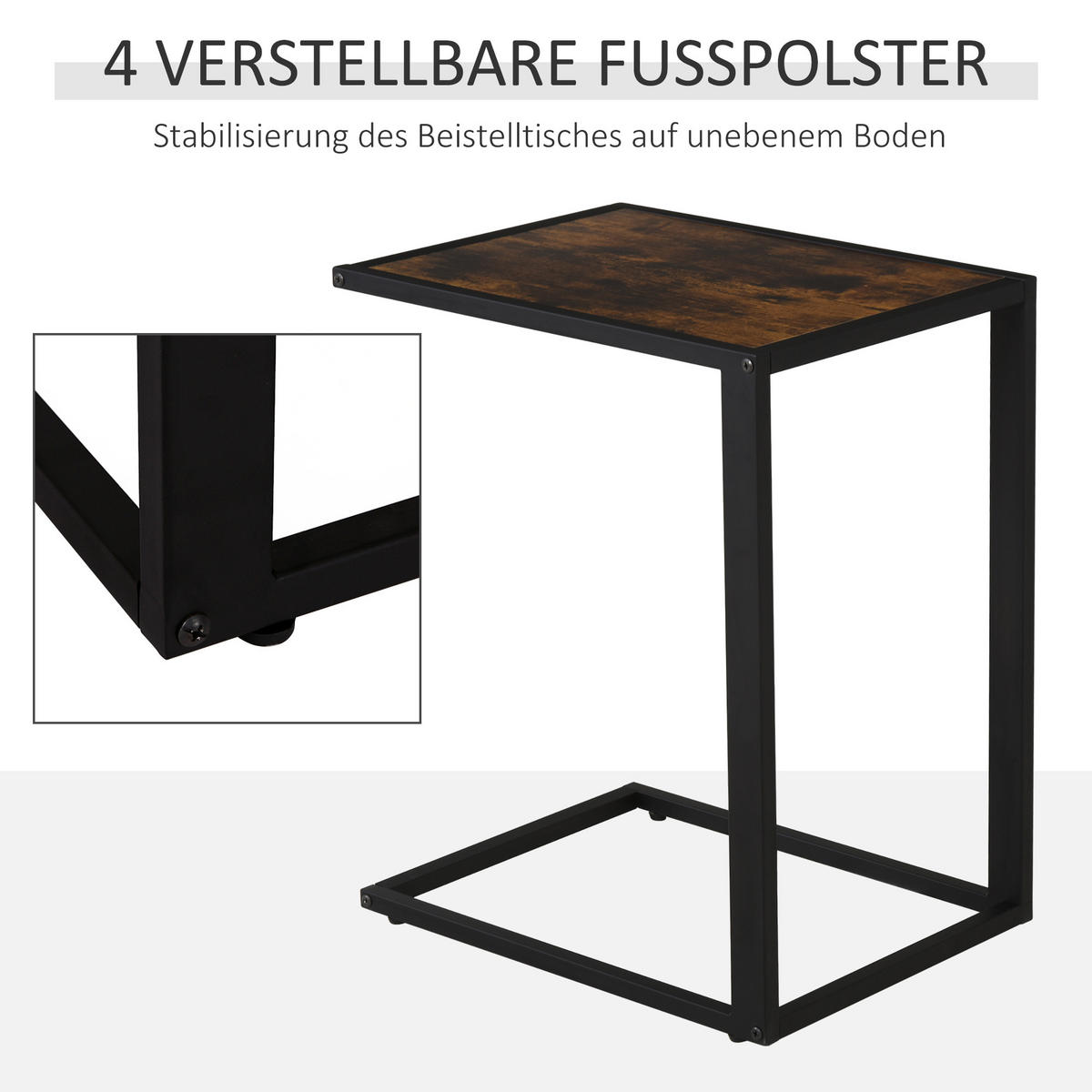 BEISTELLTISCH in C-Form Kaffeetisch Couchtisch Standtisch Tisch Metall MDF - Braun, Metall (56/36/68cm) - HOMCOM