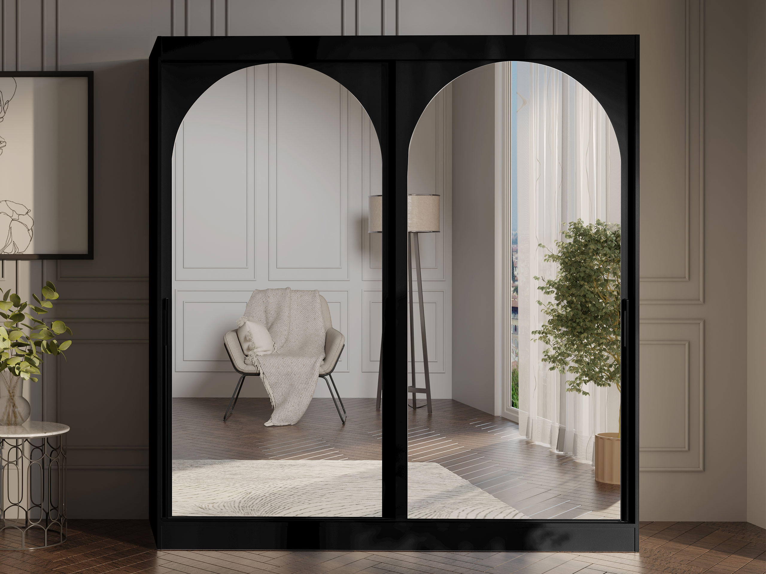 SCHIEBETÜRENSCHRANK Modin 200 - Schwarz, Holzwerkstoff/Kunststoff (200/216/65cm) - MIRJAN24