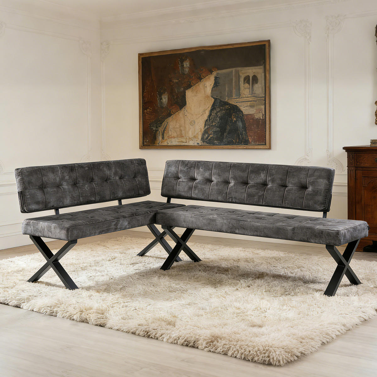 SITZBANK KAREN - Anthrazit, Metall (135/48/56cm) - B&D Home