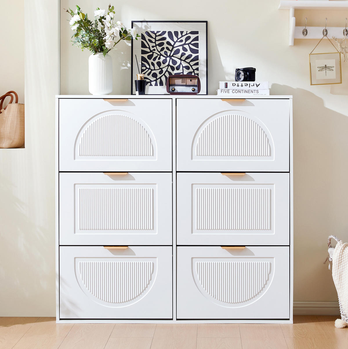 SCHUHSCHRANK 118/25/115 cm mit 6 Klappenfächern und verstellbaren Böden, MDF/Holzwerkstoff, Weiß - Weiß, Holzwerkstoff (118/115/25cm) - Redom
