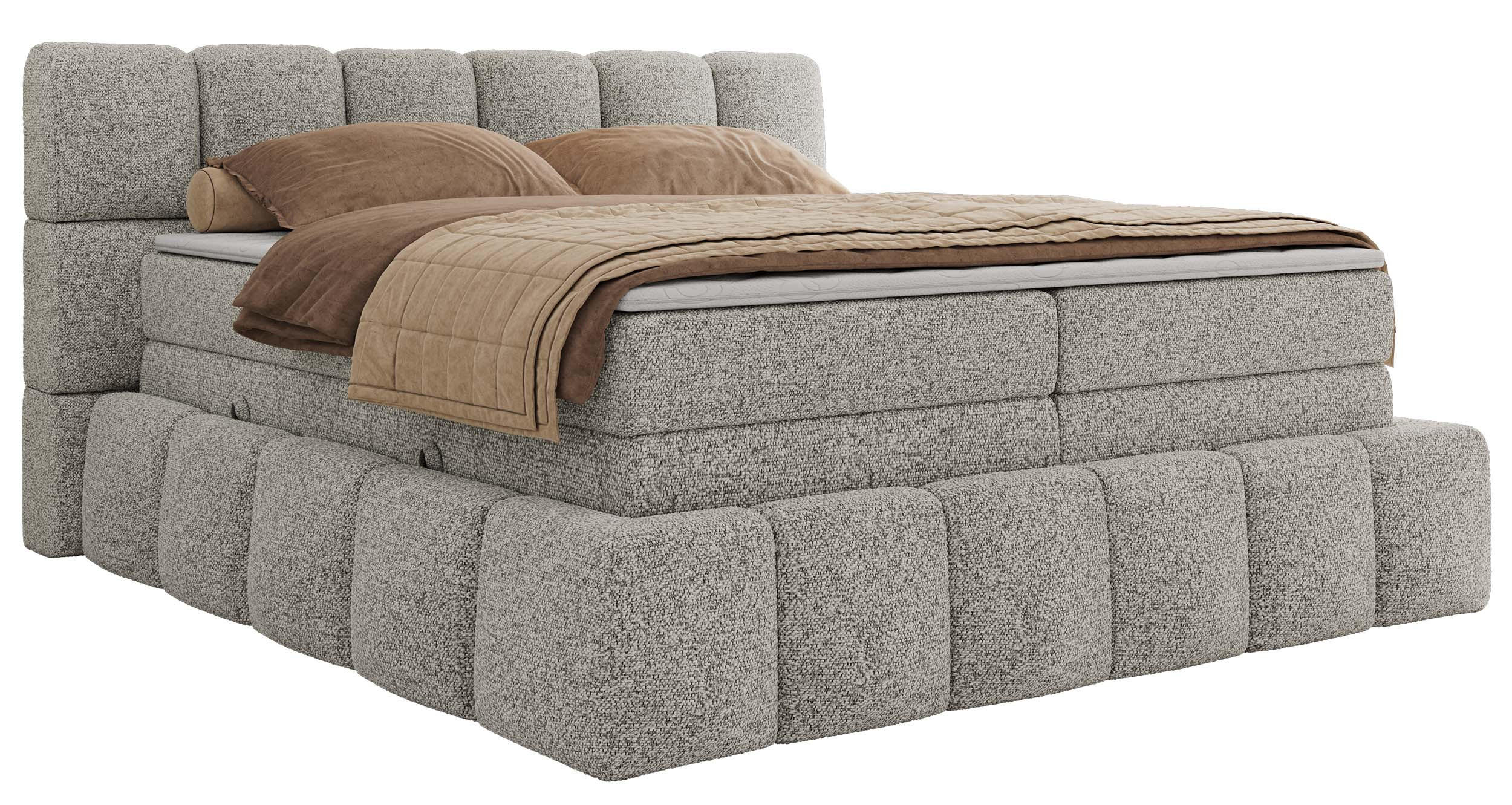 BOXSPRINGBETT NIRA KING 160/200 Hellgrau Strukture - H4 - Hellgrau, Holz/Textil (160/200cm) - MKS