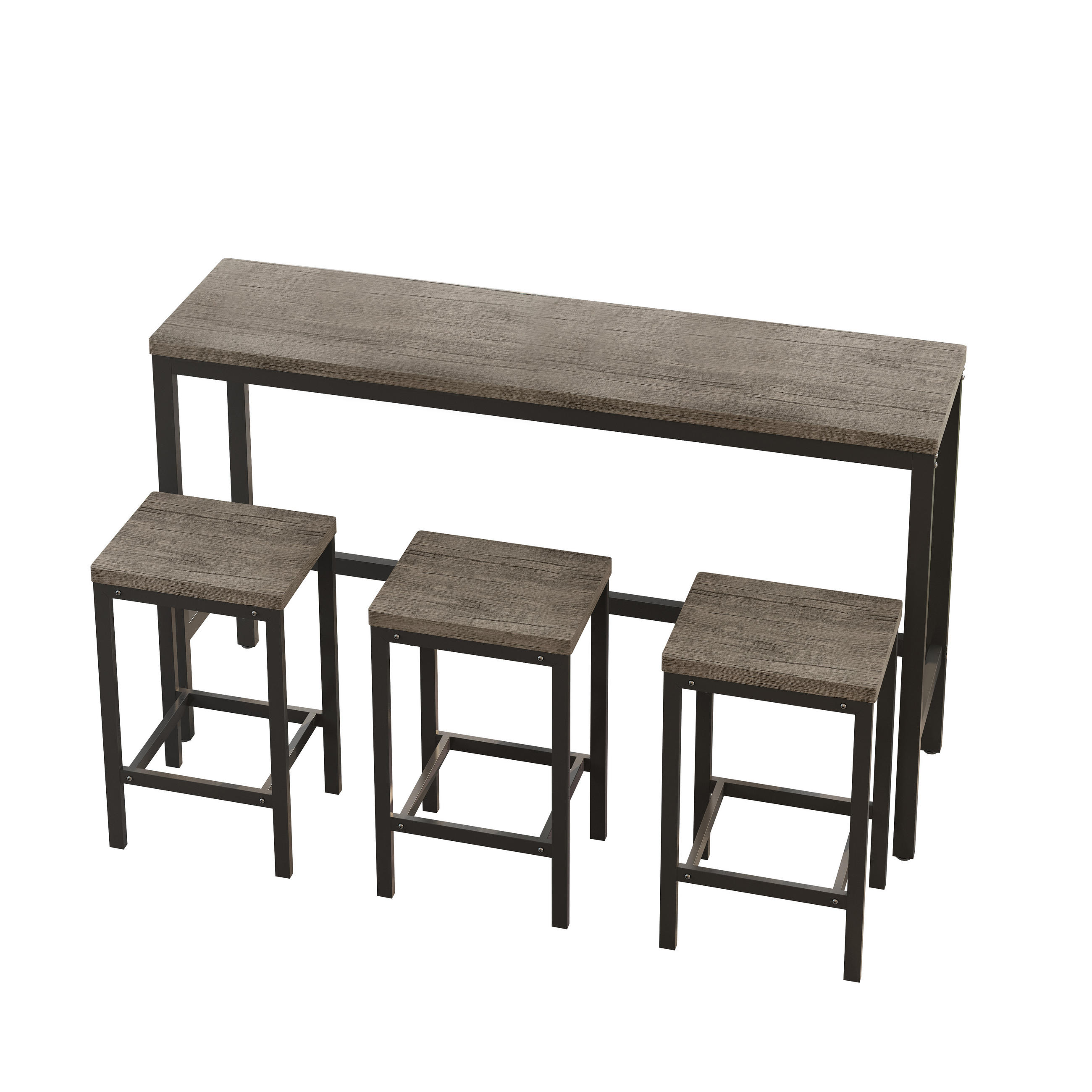 BARMÖBEL-SET 148/40/90 cm braun und grau mit 3 Hockern aus MDF und Metall - Braun, Holzwerkstoff (148/90/40cm) - OKWISH