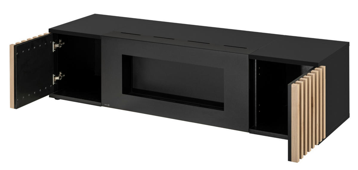 TV-LOWBOARD schwarz, Eiche Jackson 163 cm, TV Unterteil mit Bio Ethanol Kamin - Eichefarben/Schwarz, Holzwerkstoff/Kunststoff (163/42/45cm) - Furn.Design