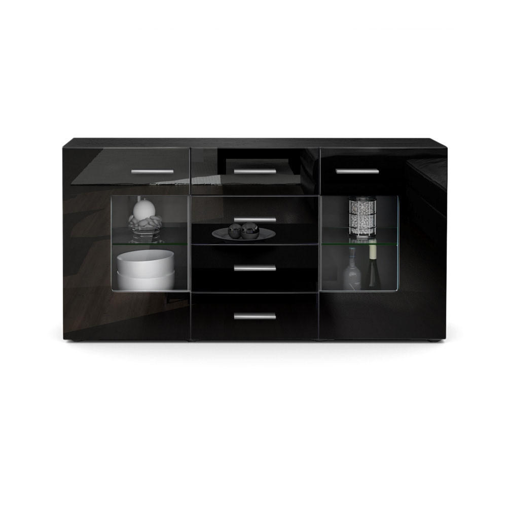 SIDEBOARD Noah Schwarz Hochglanz - Schwarz Hochglanz, Holzwerkstoff (139/72/35cm) - Vladon