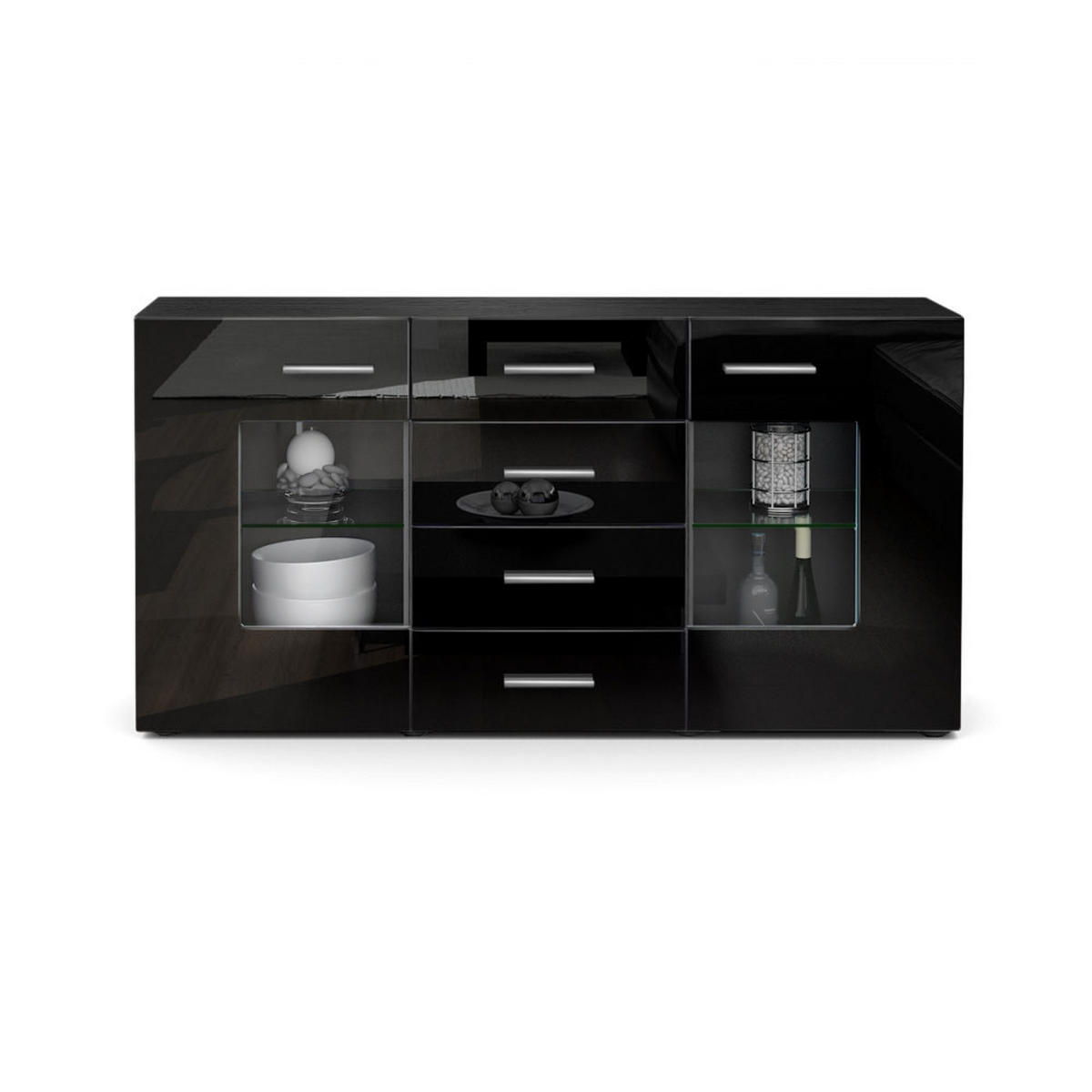 SIDEBOARD Noah Schwarz Hochglanz - Schwarz Hochglanz, Holzwerkstoff (139/72/35cm) - Vladon