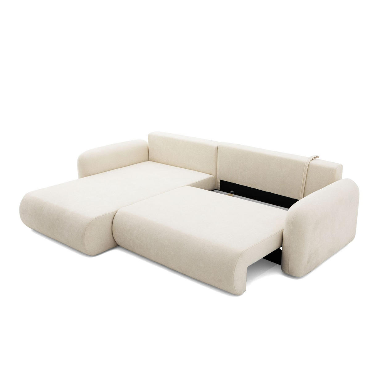 ECKSOFA NEST L Universal mit Schlaffunktion 157x240 Webstoff Beige - Beige/Schwarz, Holz/Textil (280/187cm) - Muffo