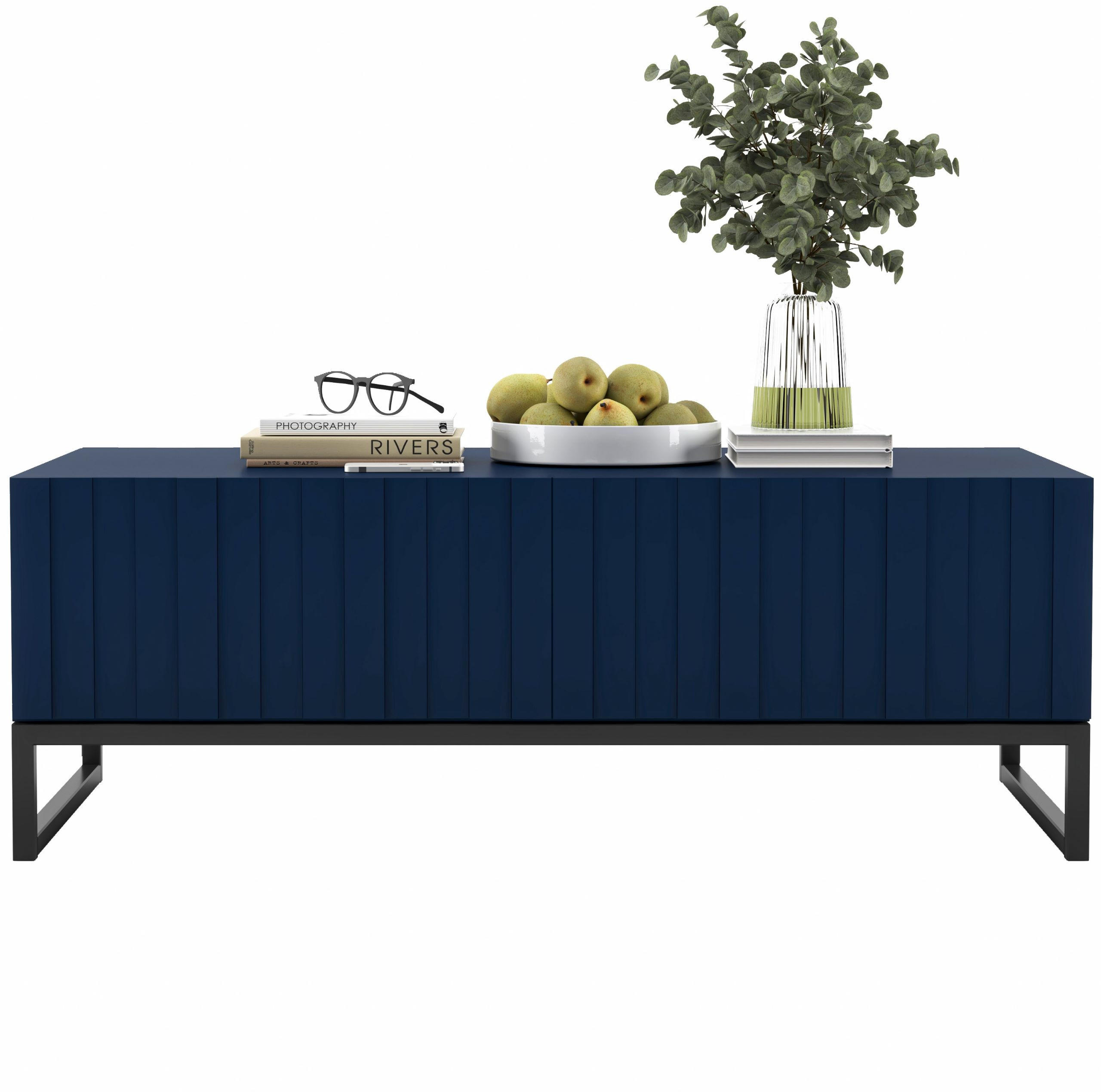 COUCHTISCH Elpis Marineblau matt Glamour 110 cm - Blau/Schwarz, Holzwerkstoff/Metall (54/110/39cm) - Meble Lindner