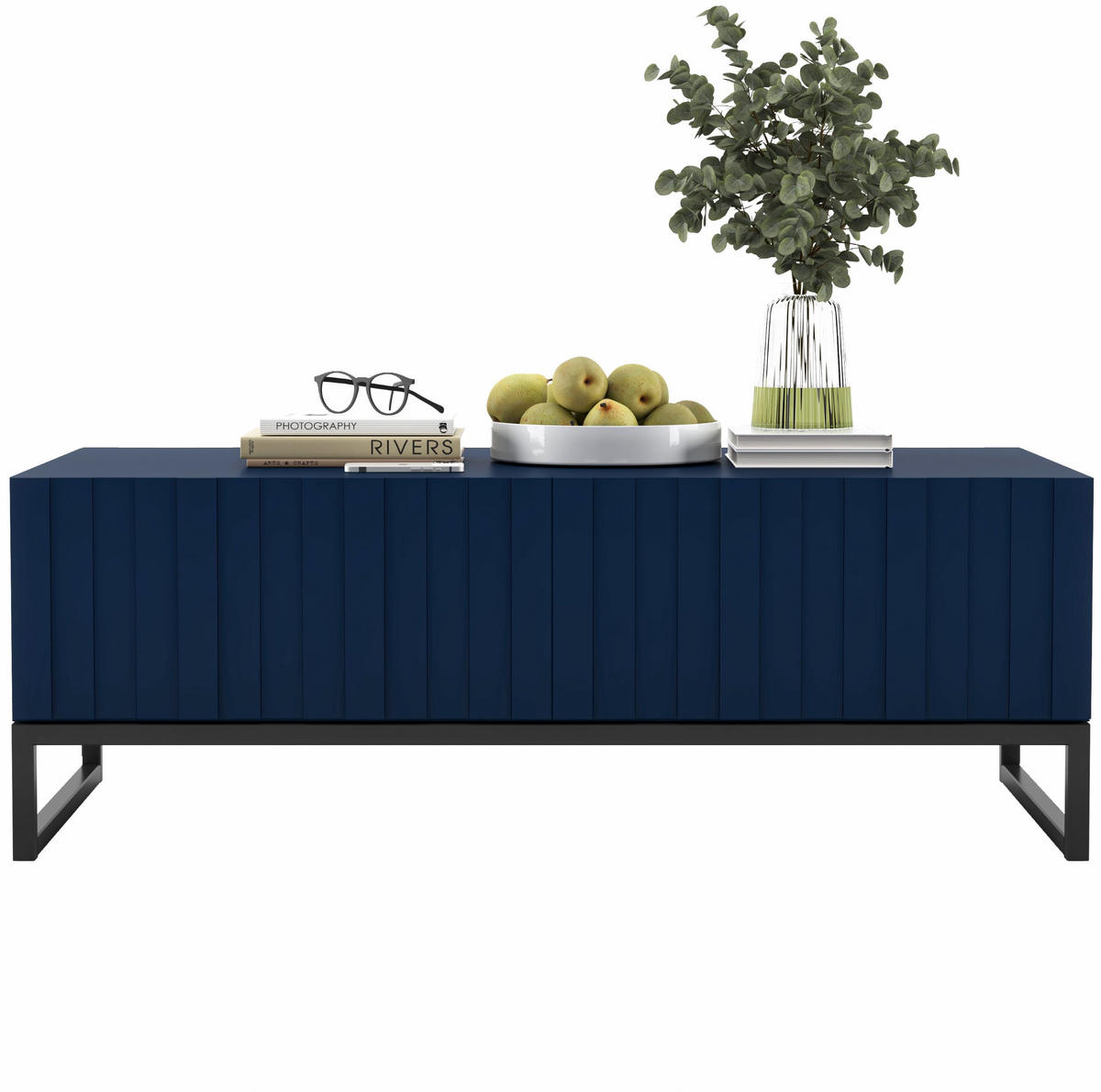 COUCHTISCH Elpis Marineblau matt Glamour 110 cm - Blau/Schwarz, Holzwerkstoff/Metall (54/110/39cm) - Meble Lindner