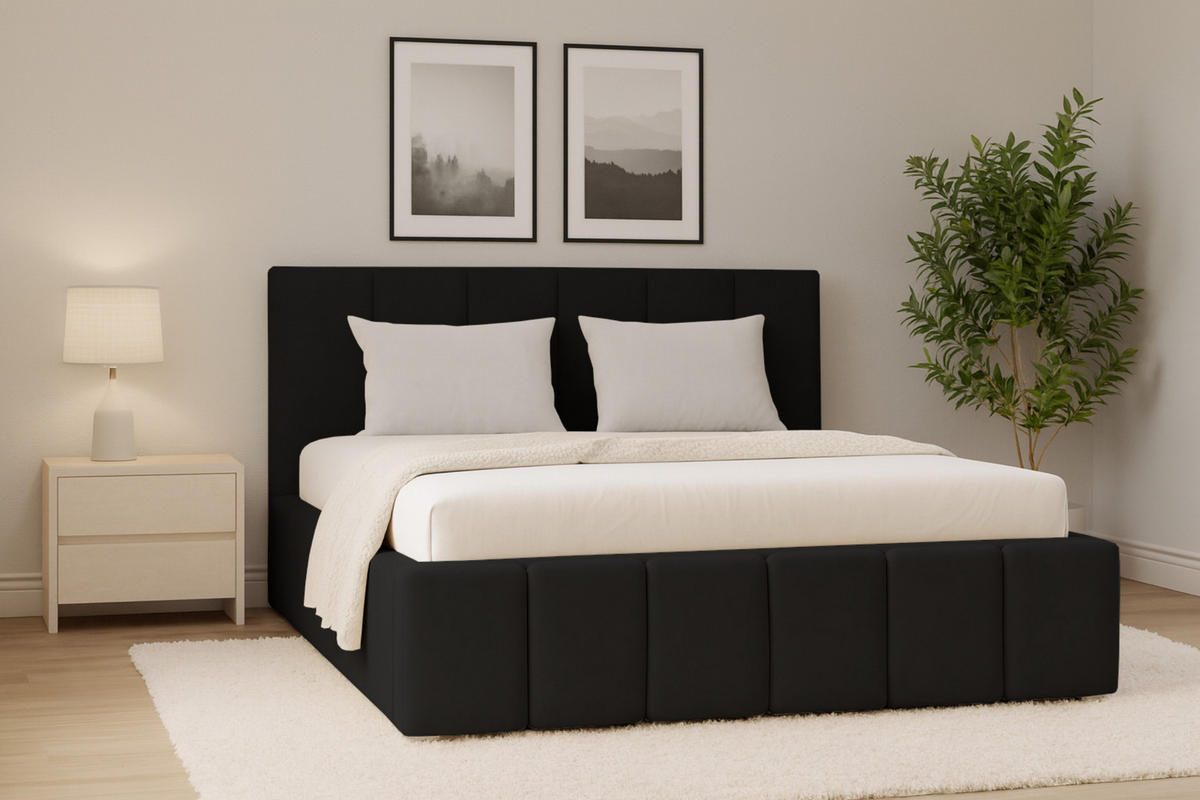 POLSTERBETT MEGAN 200/200 in Velours Schwarz - Schwarz, Holz/Holzwerkstoff (200/200cm) - Deine Möbel 24