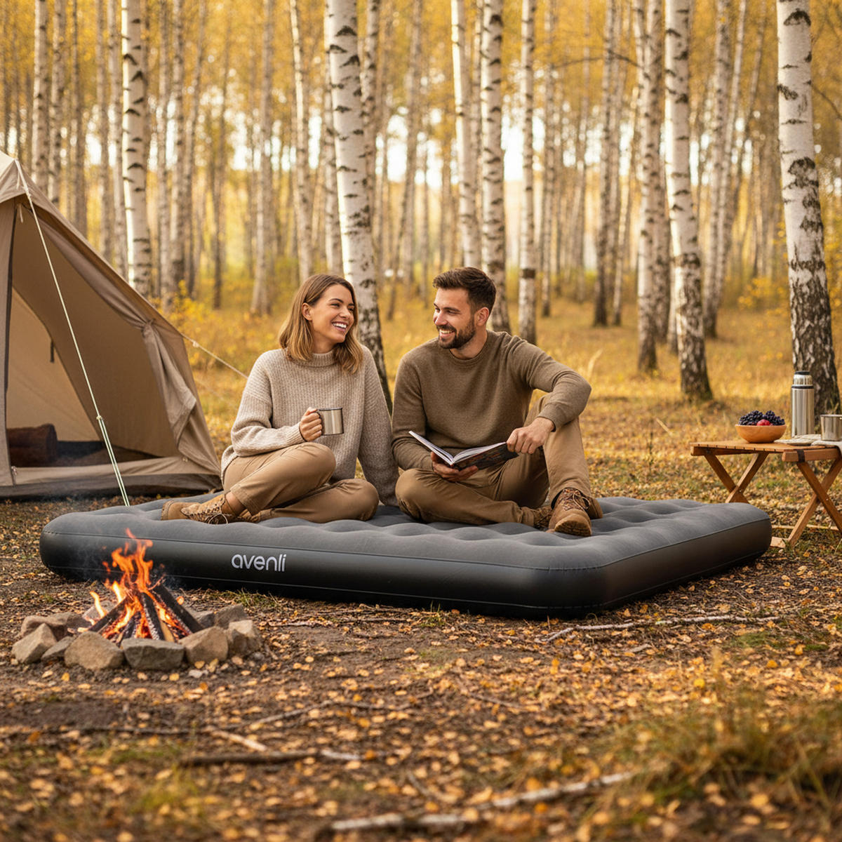 LUFTBETT Luftmatratze Camping CloudCoil grau 203x183x22cm - Grau, Kunststoff (183/203cm) - Avenli