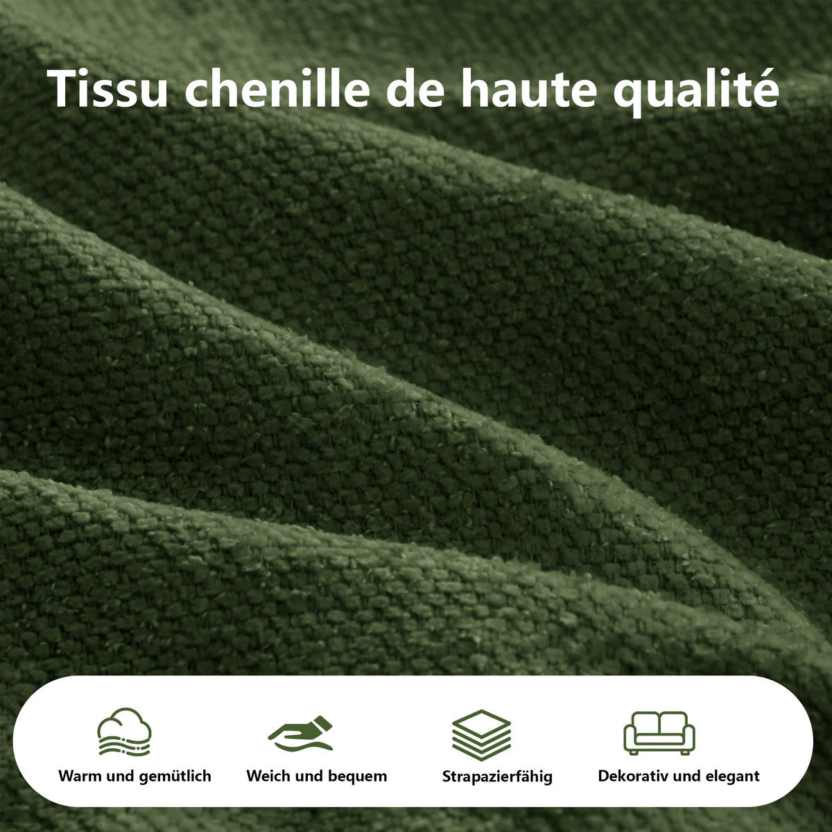 ECKSOFA chenille mit extra tiefer chaiselongue & rahmenlosem design - Grün, Textil (252/164cm) - Urban Meuble