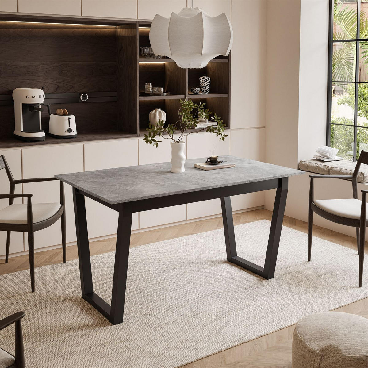 ESSTISCH ARTON II ausziehbarer Tisch 140-195 cm für 6-8 Personen - Schwarz/Grau, Holzwerkstoff/Metall (140/80/77cm) - Lookway