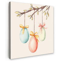 LEINWANDBILD Osterkuchen - Schleife - Eier Deko Groß 90x90 cm - Creme, Textil (90/90cm) - MuchoWow