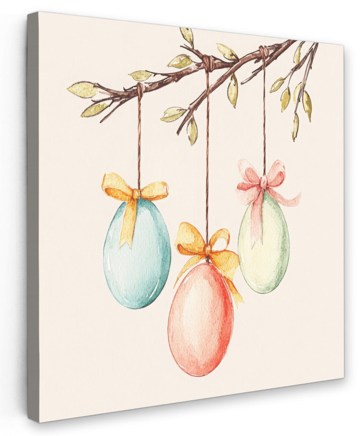 LEINWANDBILD Osterkuchen - Schleife - Eier Deko Groß 90x90 cm - Creme, Textil (90/90cm) - MuchoWow