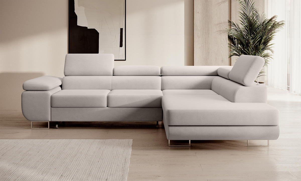 ECKSOFA Stevil Cremeweiß Velours - Silberfarben/Creme, Textil/Metall (275/203cm) - Selsey