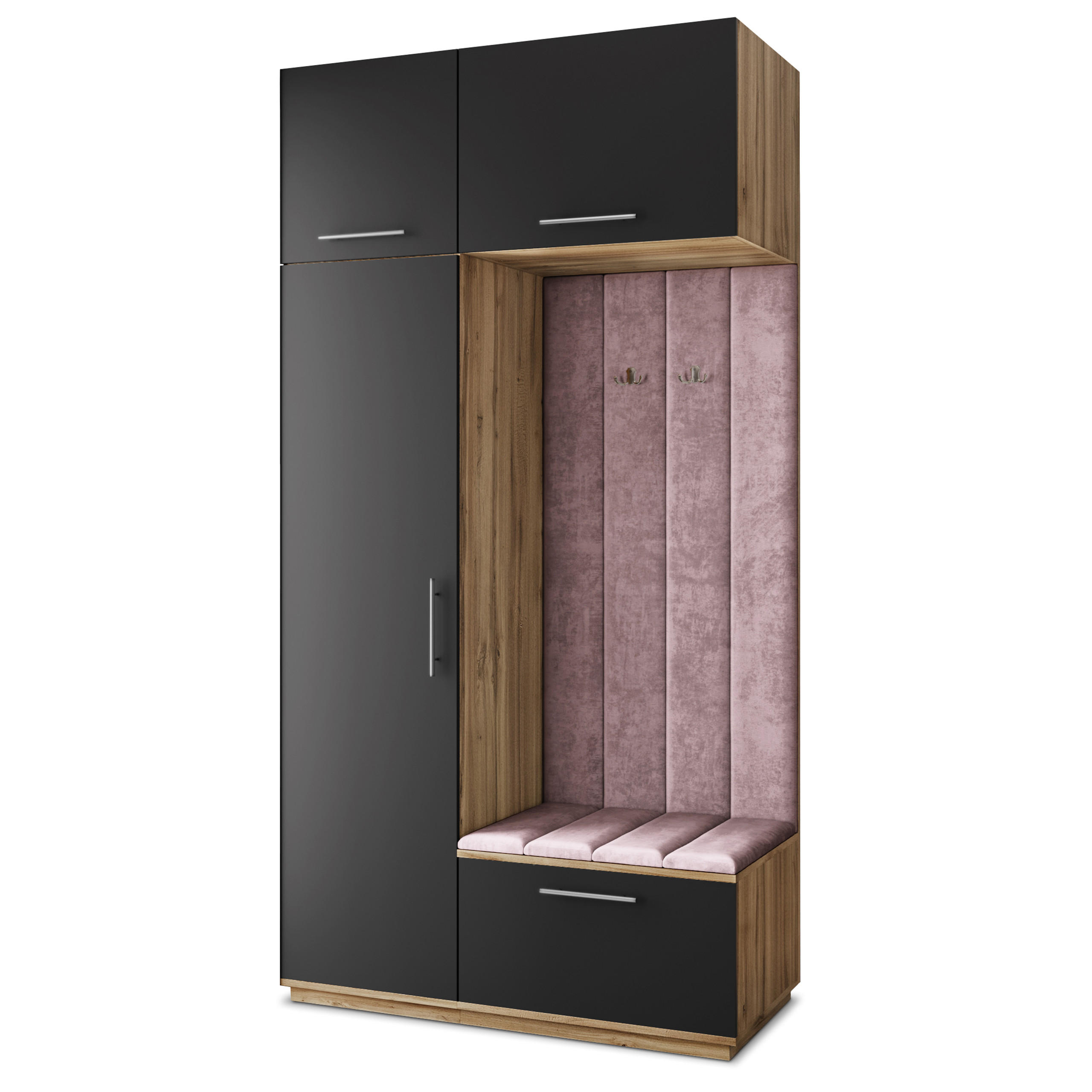 Masseno Garderobenschrank Eiche Wotan, Schwarz, Lila 120x240x60 cm