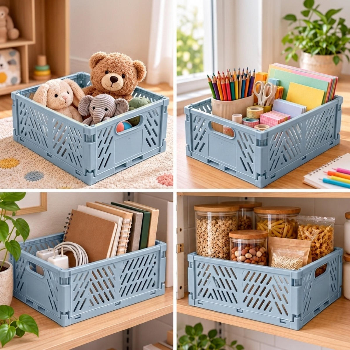 SKLÁDACÍBOX Světle modrá sada-4 - světle modrá, plast (29/12/21cm) - Relaxdays