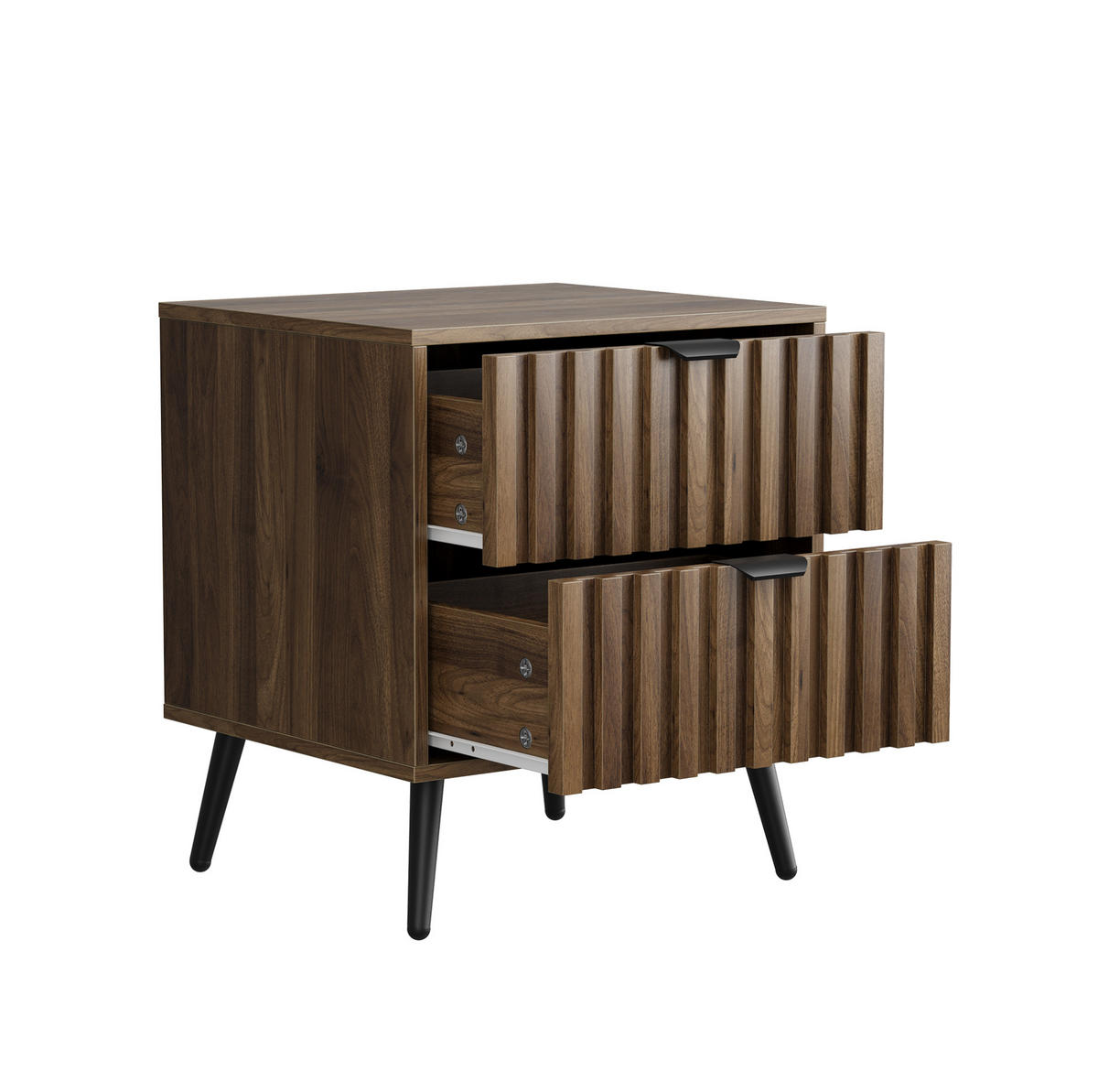 NACHTTISCH aus MDF mit 2 Schubladen, Metallgestell, 45/40/53 cm, Walnuss - Walnussfarben, Holzwerkstoff (40/53/45cm) - Redom