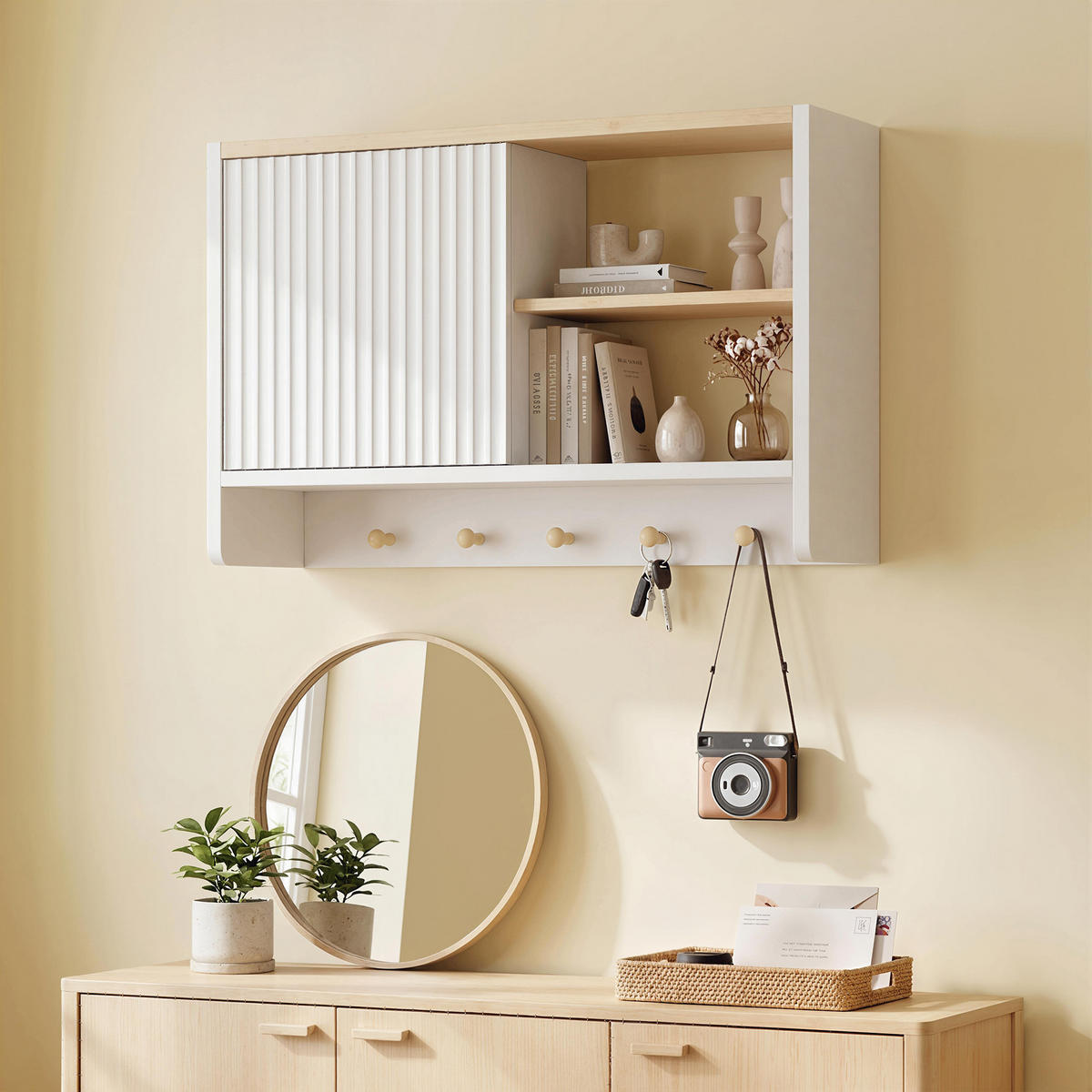 HÄNGESCHRANK DE-15948 mit 5 Haken Weiß/Eiche - Weiß, Holzwerkstoff (20/40/60cm) - ComfortXL