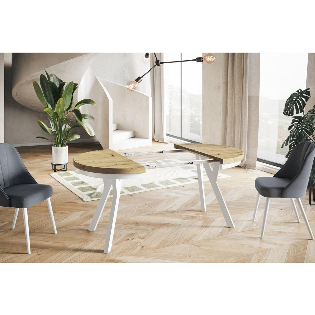 Thumbnail - Alpi-Möbel Esszimmertisch, Hellbraun, Weiß, Holzwerkstoff, Rund, X-Form, 120x77x120 cm, Esszimmer, Tische, Esstische