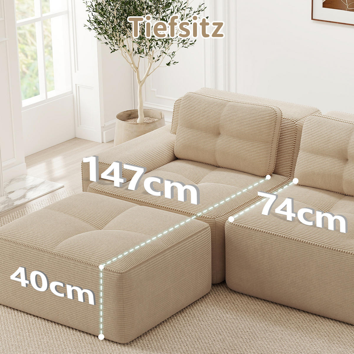 SOFA modular mit Schlaffunktion Cord Beige - Beige, Kunststoff (177/69/293.2cm) - Meubliv